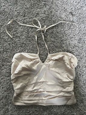 Silky Halter Bustier Crop Top in Light Champagne EXPRESS